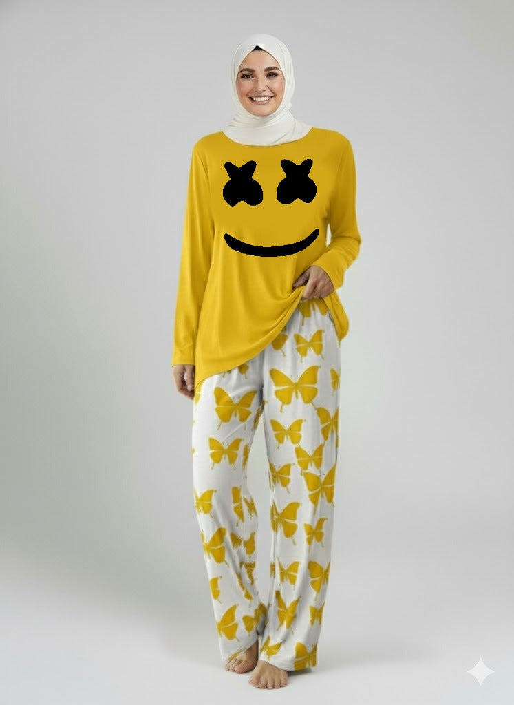 Marshmallow Printed Yellow Shirt With butterfly Printed Trouser
