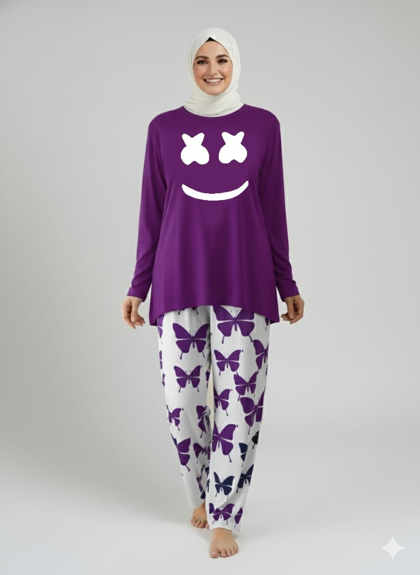 Marshmallow Printed Purple Shirt With butterfly Printed Trouser