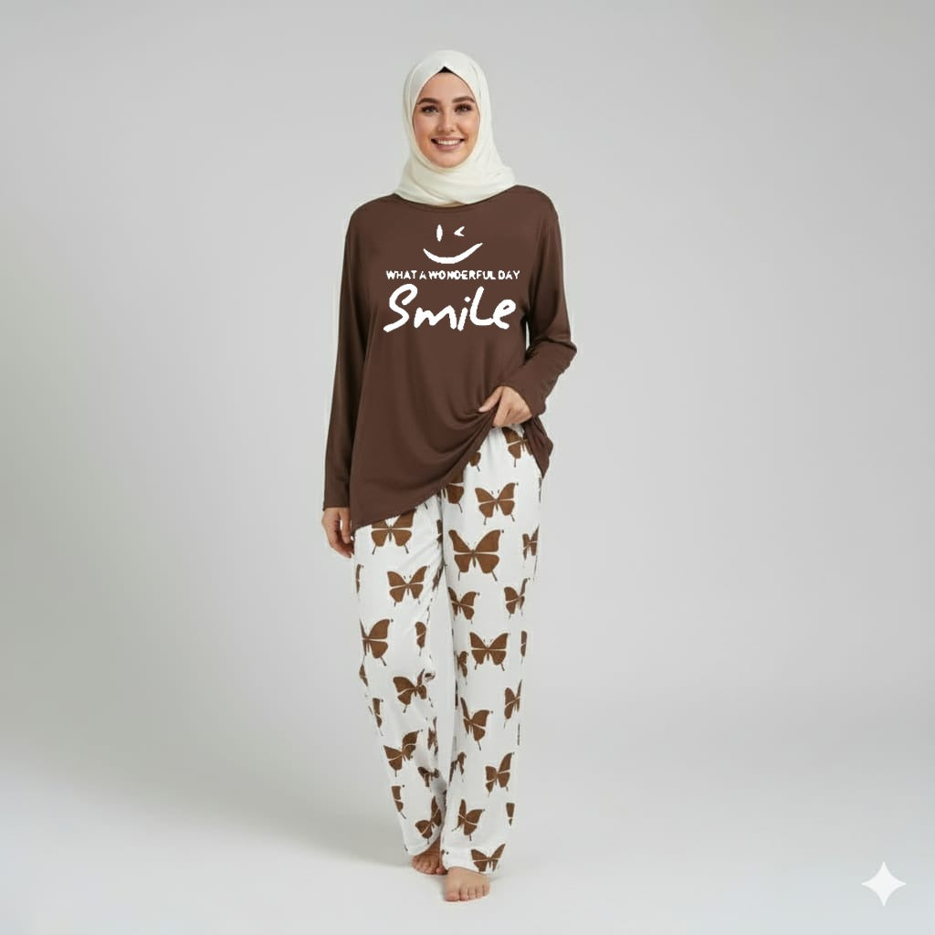 Wonderful day Printed Brown Shirt With butterfly Printed Trouser