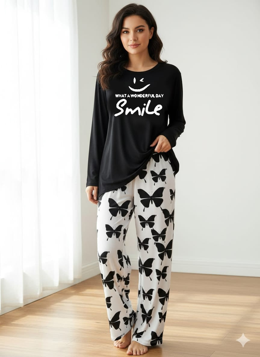 Wonderful day Printed Black Shirt With butterfly Printed Trouser