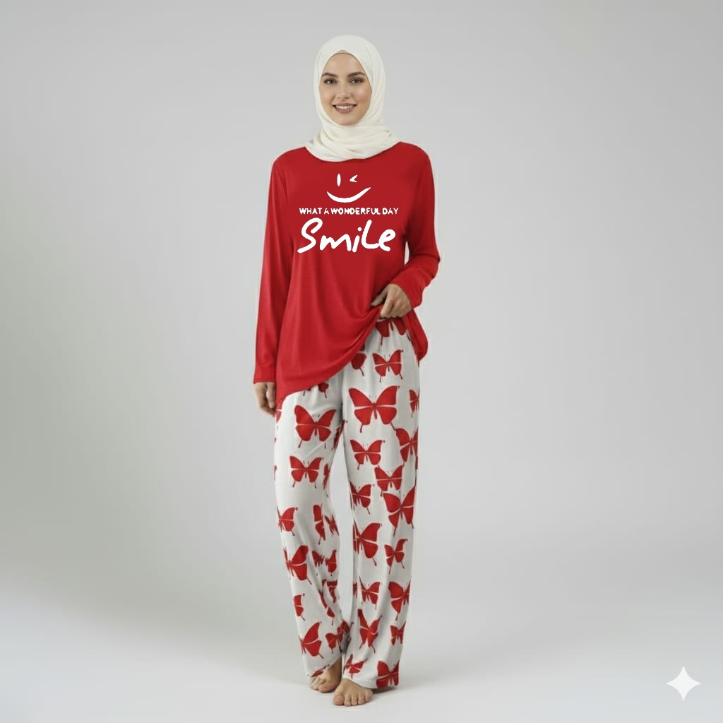 Wonderful day Printed Red Shirt With butterfly Printed Trouser