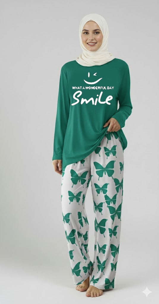 Wonderful day Printed Sea Green Shirt With butterfly Printed Trouser