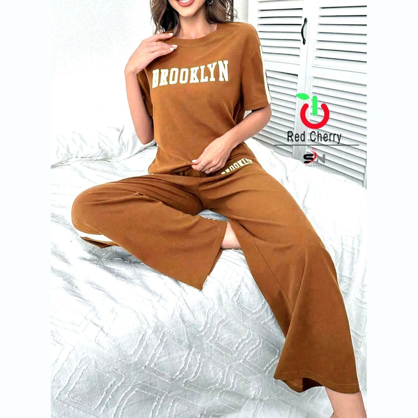 Brown broklyn printed ladies track suit cotton jarsey fabric