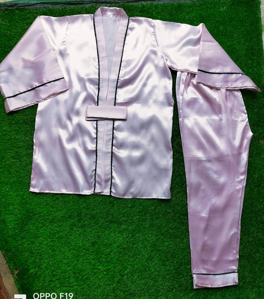 Pink Gown Style Wetsern 2-Pcs Sill Night-Suit. (AS)