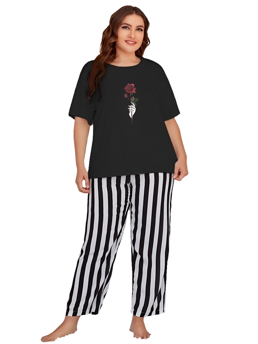 Black ( Rose Flower) Printed Shirt With Lining Trouser