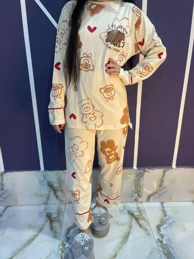 Multiple Bear printed ladies night suit fabric soft cotton jersey