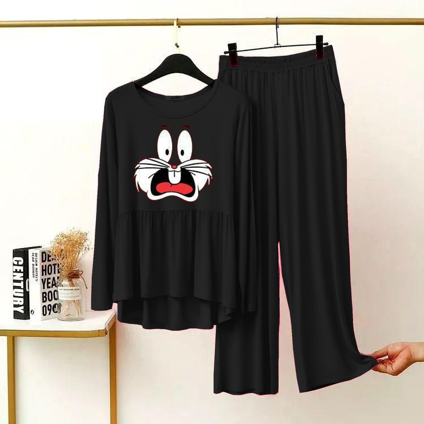 Black Bug's Bunny Printed Frock Style ( Full Sleeve)