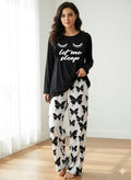 Let me Sleep Printed Black Shirt With butterfly Printed Trouser