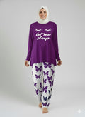 Let me Sleep Printed Purple Shirt With butterfly Printed Trouser