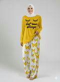 Let me Sleep Printed Yellow Shirt With butterfly Printed Trouser