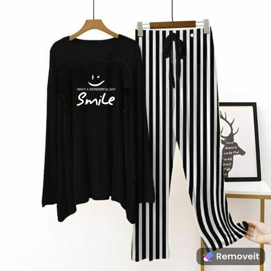 (What a Wonderful day) Black Shirt Printed With Lining Trouser  ( Full Sleeves )