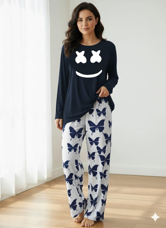 Marshmallow   Printed Navy Blue Shirt With butterfly Printed Trouser