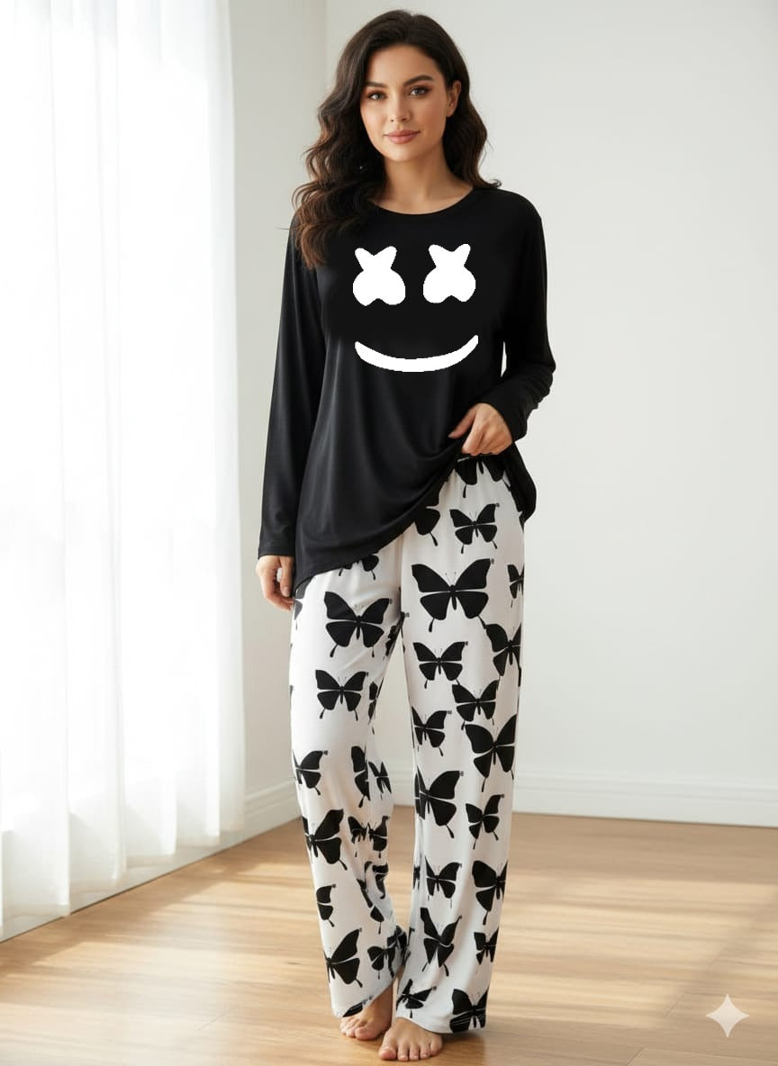 Marshmallow   Printed Black  Shirt With butterfly Printed Trouser