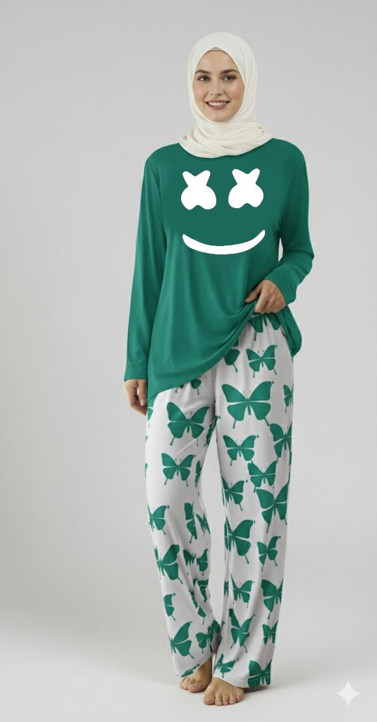 Marshmallow   Printed Sea Green Shirt With butterfly Printed Trouser