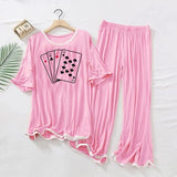 Pink Border Printed Half Sleeve Shirt  With Straight Loose Trousers ( Palazzo Style )