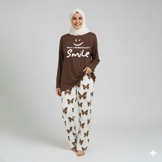 Wonderful day  Printed Brown Shirt With butterfly Printed Trouser
