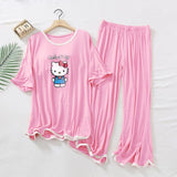 Pink Border Printed Half Sleeve Shirt  With Straight Loose Trousers ( Palazzo Style )