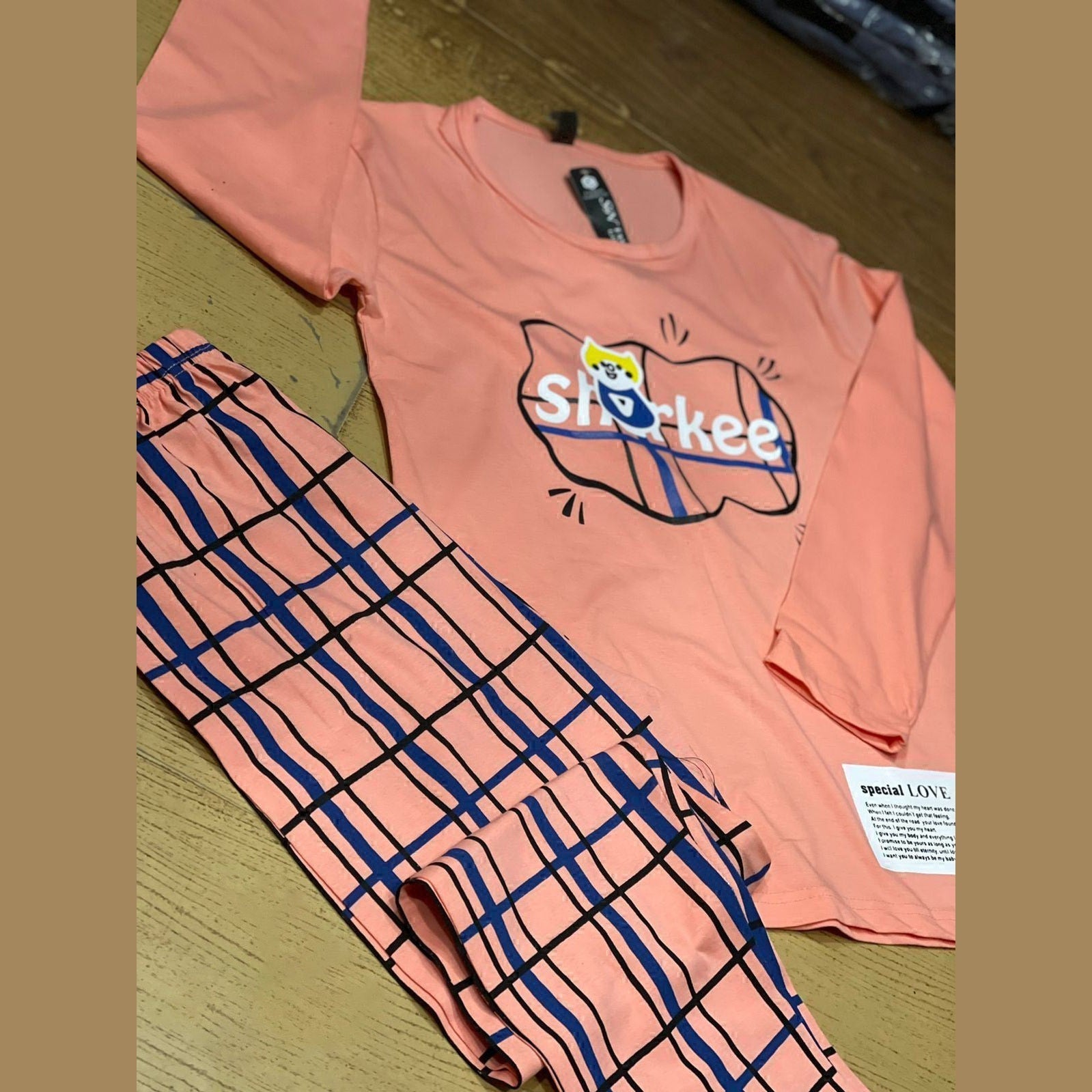 Sparkee sleeves printed design night suit fabric cotton jarsy