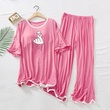 Pink Border Printed Half Sleeve Shirt  With Straight Loose Trousers ( Palazzo Style )