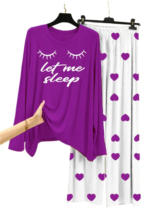 Let Me Sleep  Printed Purple Shirt With Dill Printed Trouser