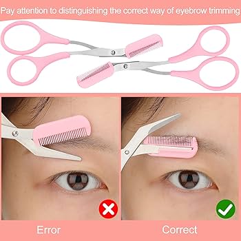 (Pack of 2) Stainless Steel Eyebrow Trimmer Scissors with Built in Comb