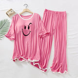 Pink Border Printed Half Sleeve Shirt  With Straight Loose Trousers ( Palazzo Style )