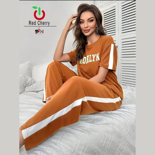 Brown broklyn printed ladies track suit cotton jarsey fabric