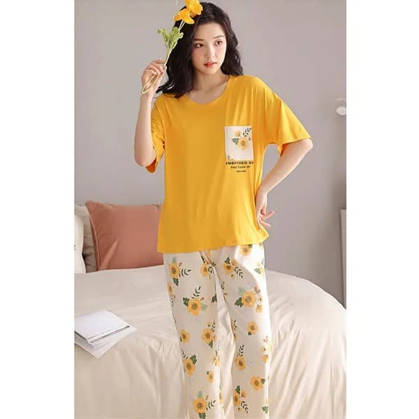 Yellow Flowers print   ( PJ'S Night Dress )