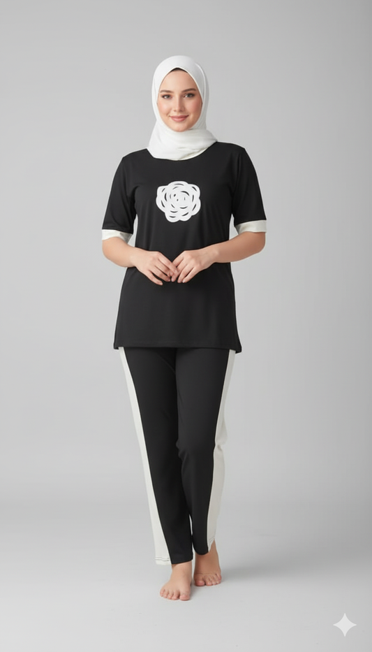 Black Flower Style Track Suit