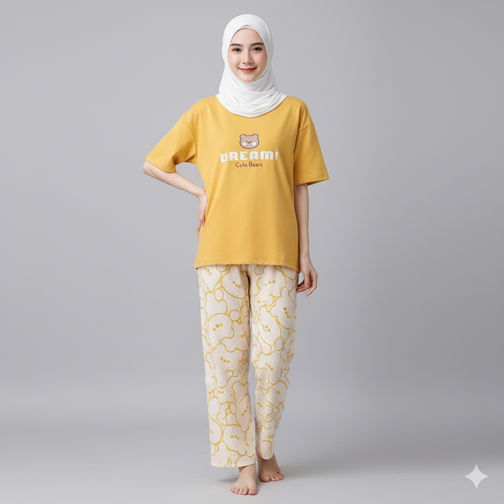 DREAM BEAR PRINTED NIGHT DRESS IN COTTON FABRIC