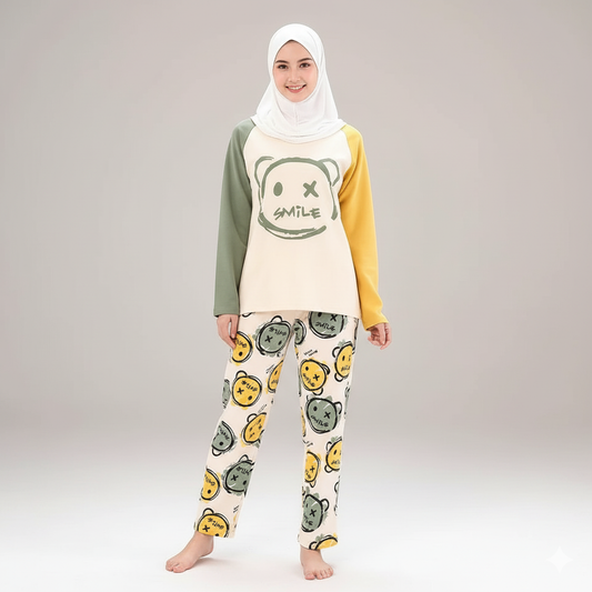 Multi smile BEAR PRINTED NIGHT DRESS IN COTTON FABRIC COTTON JARSY