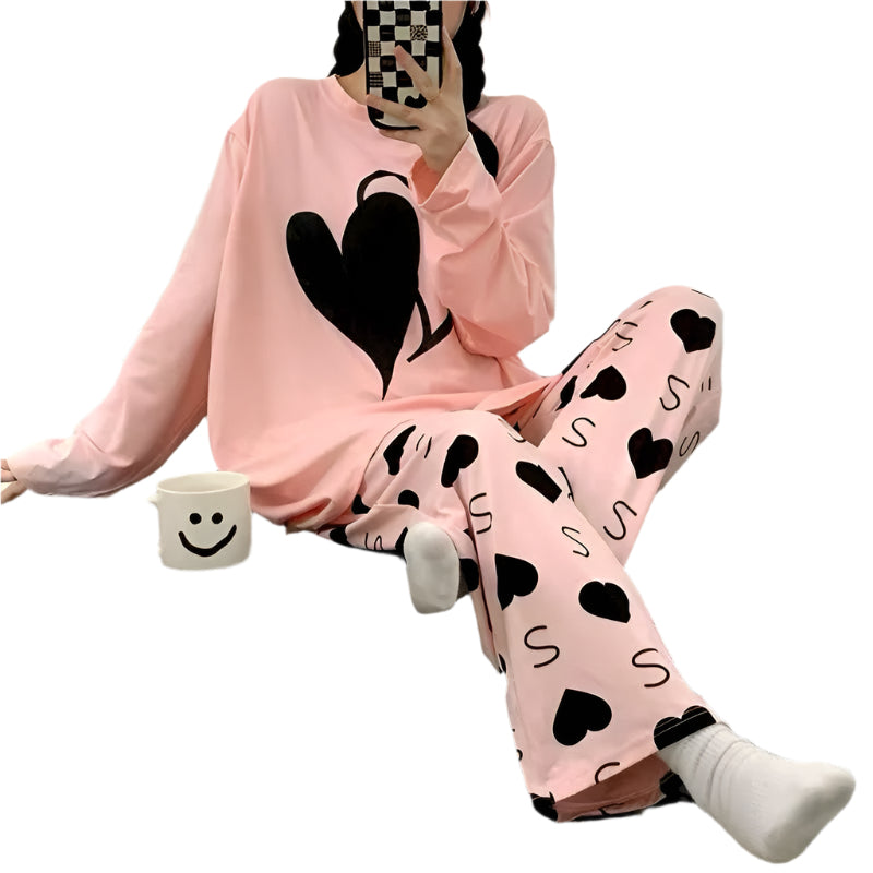 Black Heart On Pink   Nightwear ( PJ'S Night Dress )