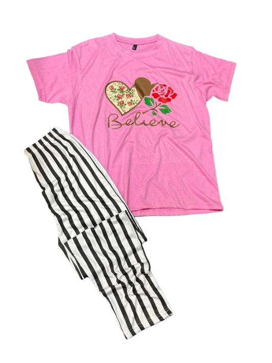 Pink Believe Printed Nightwear ( PJ'S Night Dress )