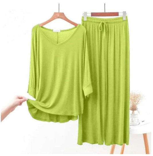 Plain Lemon Green Palazzo Style Night Dress
