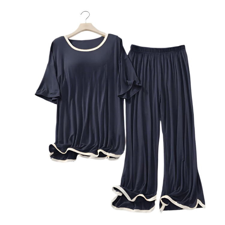 Plain Navy Blue With White Border Top & Palazzo