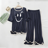 NAVY BLUE White Border Smile Printed Top & Palazzo