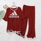 (Line ) ADIDAS Logo Printed  Maroon White Border Top & Palazzo