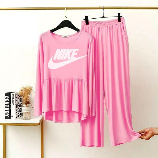 NIKE  Logo Printed Pink Frock Top & Palazzo