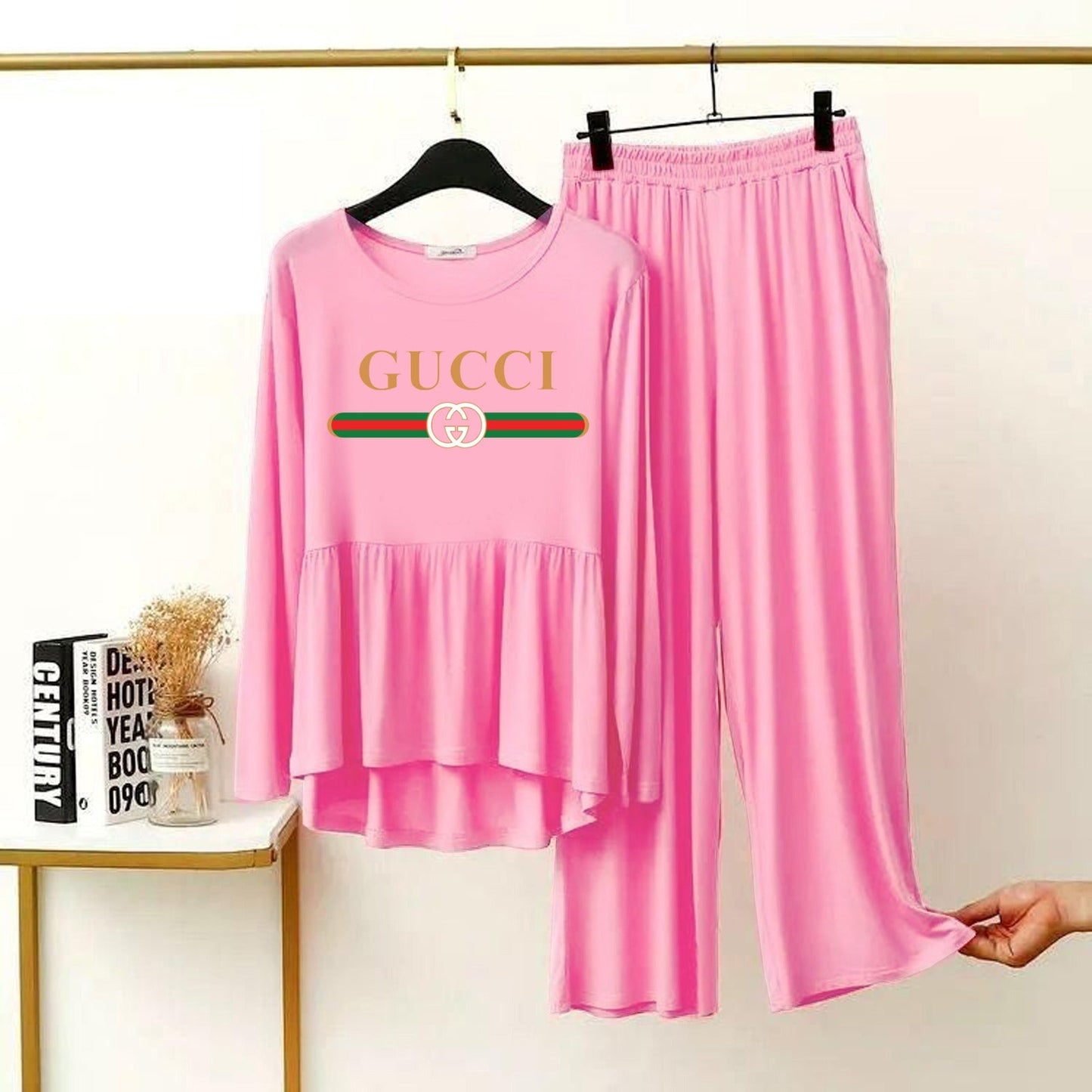 GUCCI  Logo Printed Pink Frock Top & Palazzo