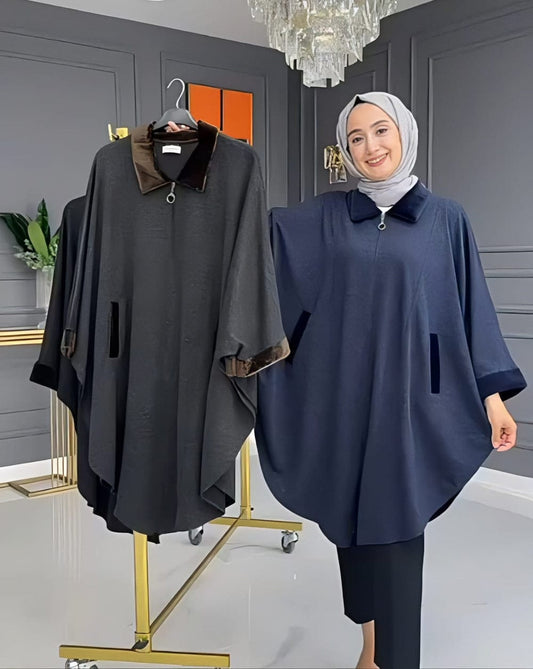 Zipper Shawl Ponchos with Cozy Neck (AK)