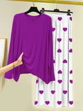 Plain Purple Shirt With Heart Printed Trouser