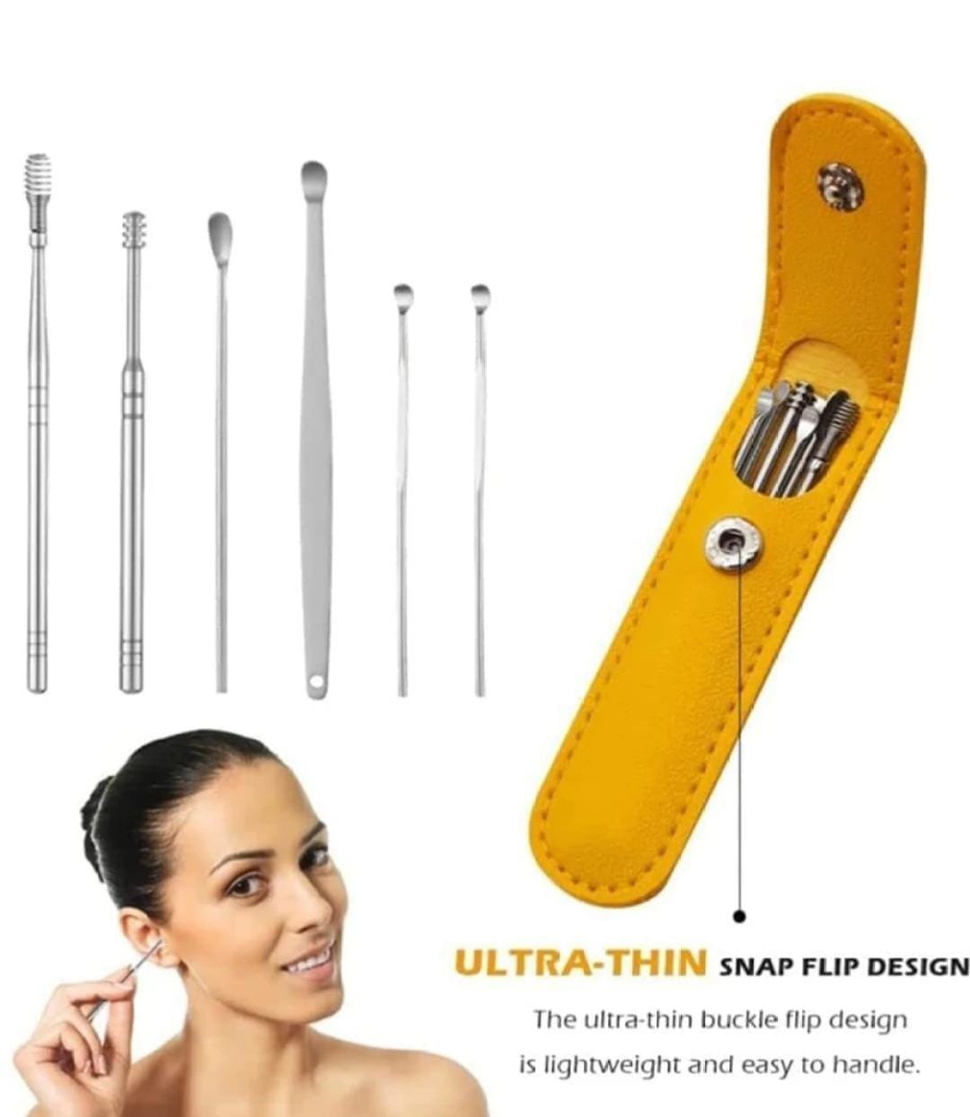 Ear Wax Cleaning Tools kit Set with Leather Pouch Spring Curette Ear wax