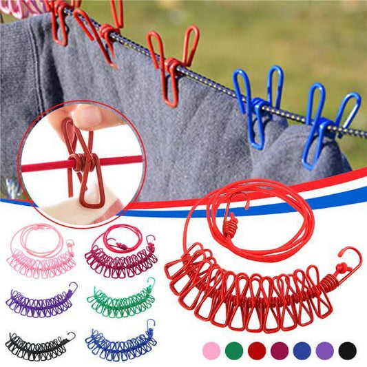 Pack Of 3 Portable Clothing Clothesline with 12 Clips