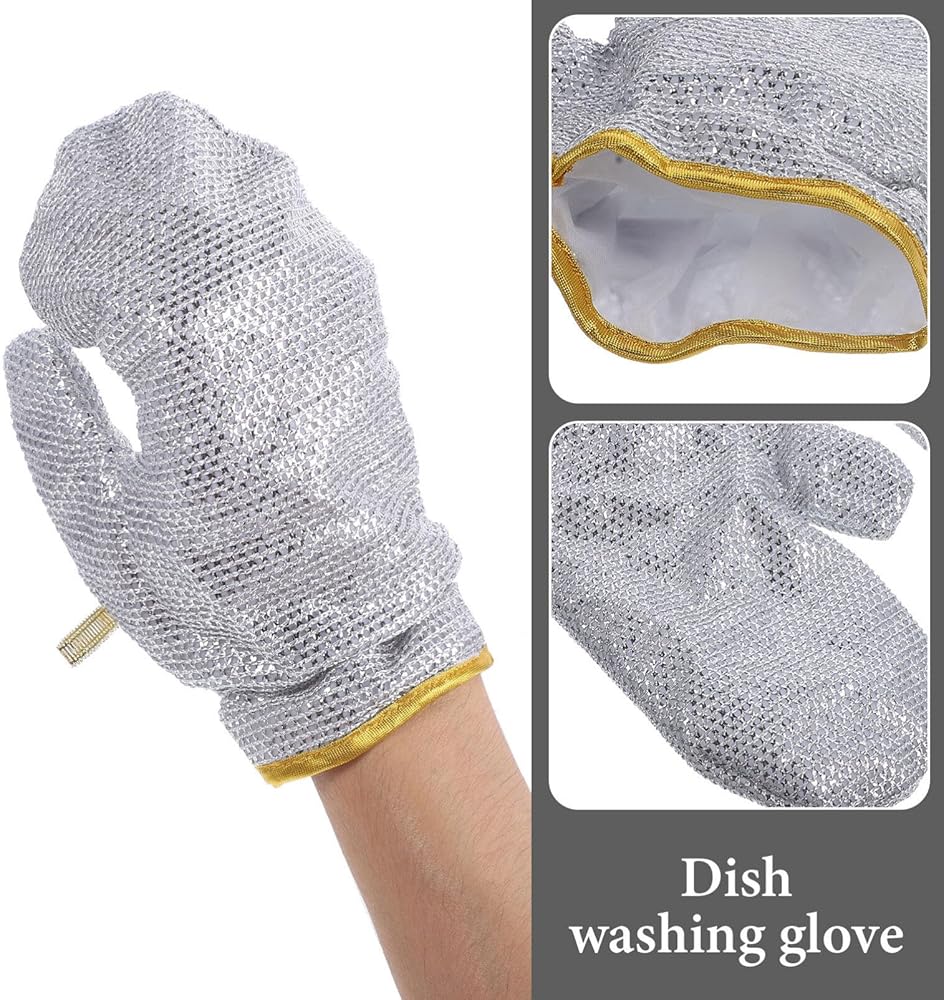 Pack Of 5 Kitchen Dishe Silver  Wire Cleaning Gloves