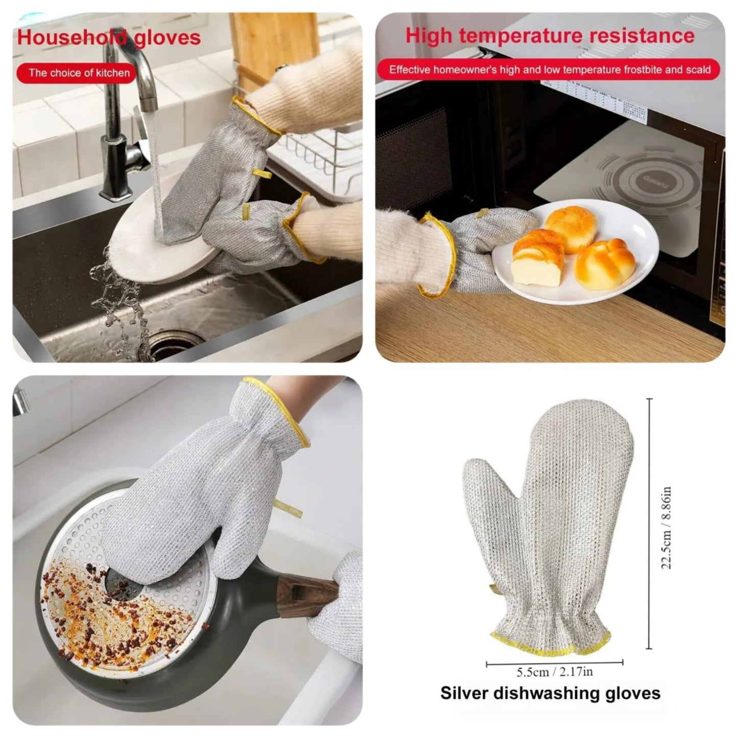 Pack Of 5 Kitchen Dishe Silver  Wire Cleaning Gloves