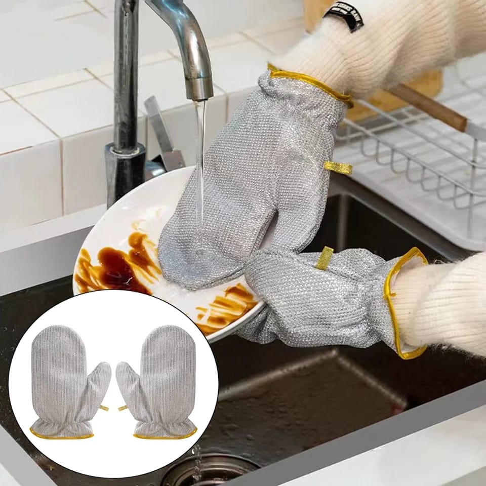 Pack Of 5 Kitchen Dishe Silver  Wire Cleaning Gloves