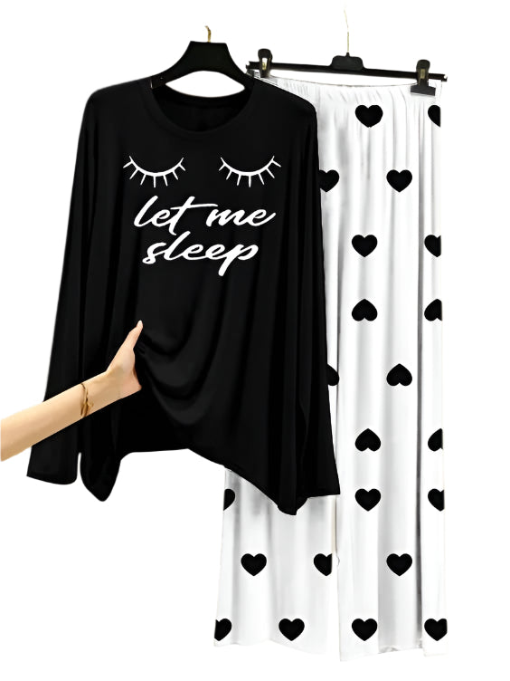 Let Me Sleep Printed Black Shirt  With Black Dill Printed Trouser