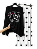 Playing Card   Printed Black Shirt  With Heart Printed Trouser