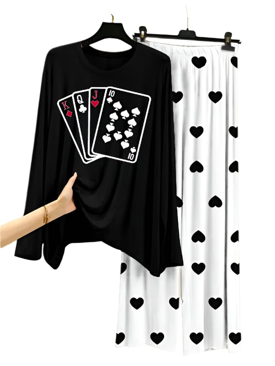 Playing Card   Printed Black Shirt  With Black Dill Printed Trouser