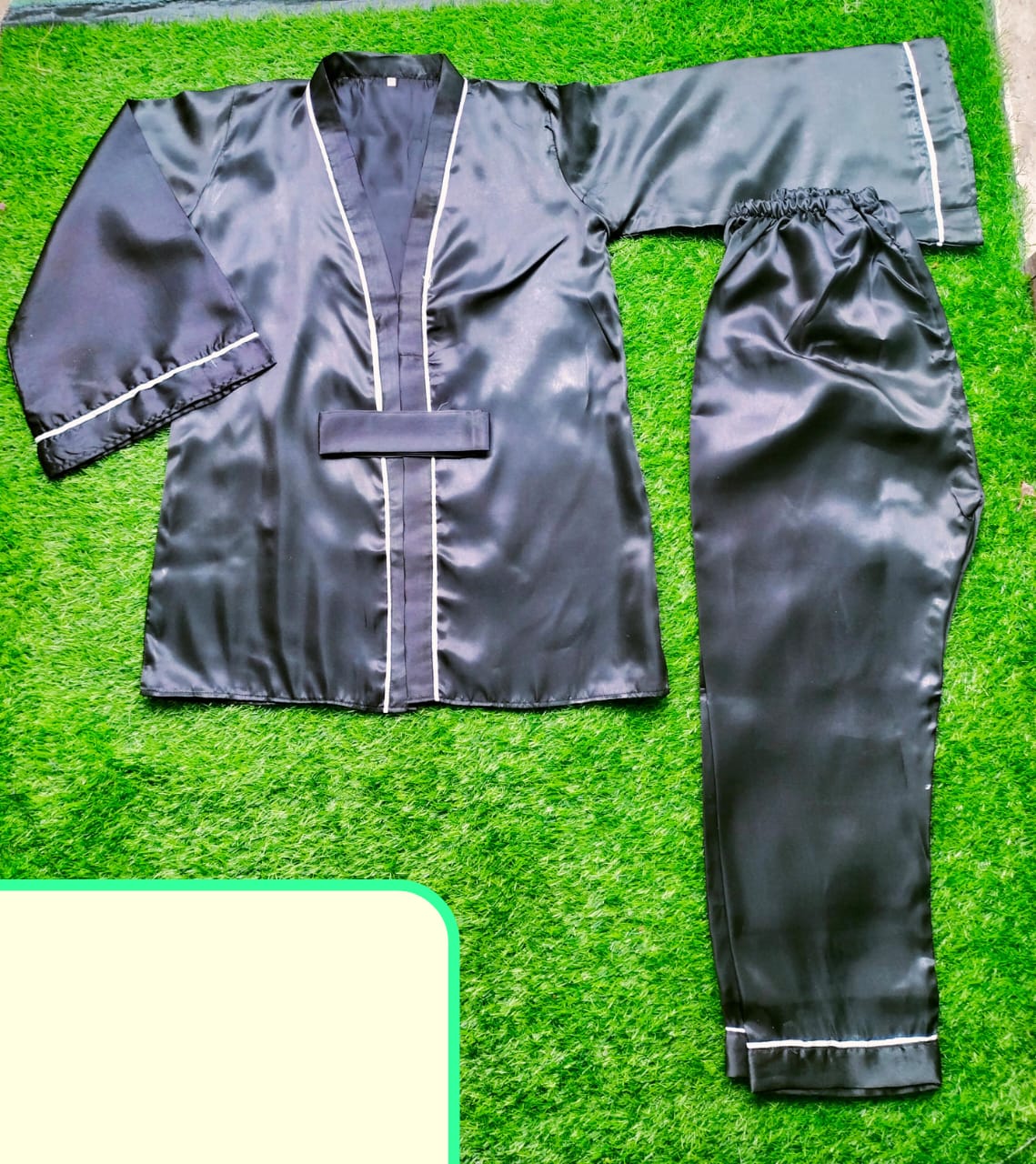 BLACK Gown Style Wetsern 2-Pcs Sill  Night-Suit. (AS)
